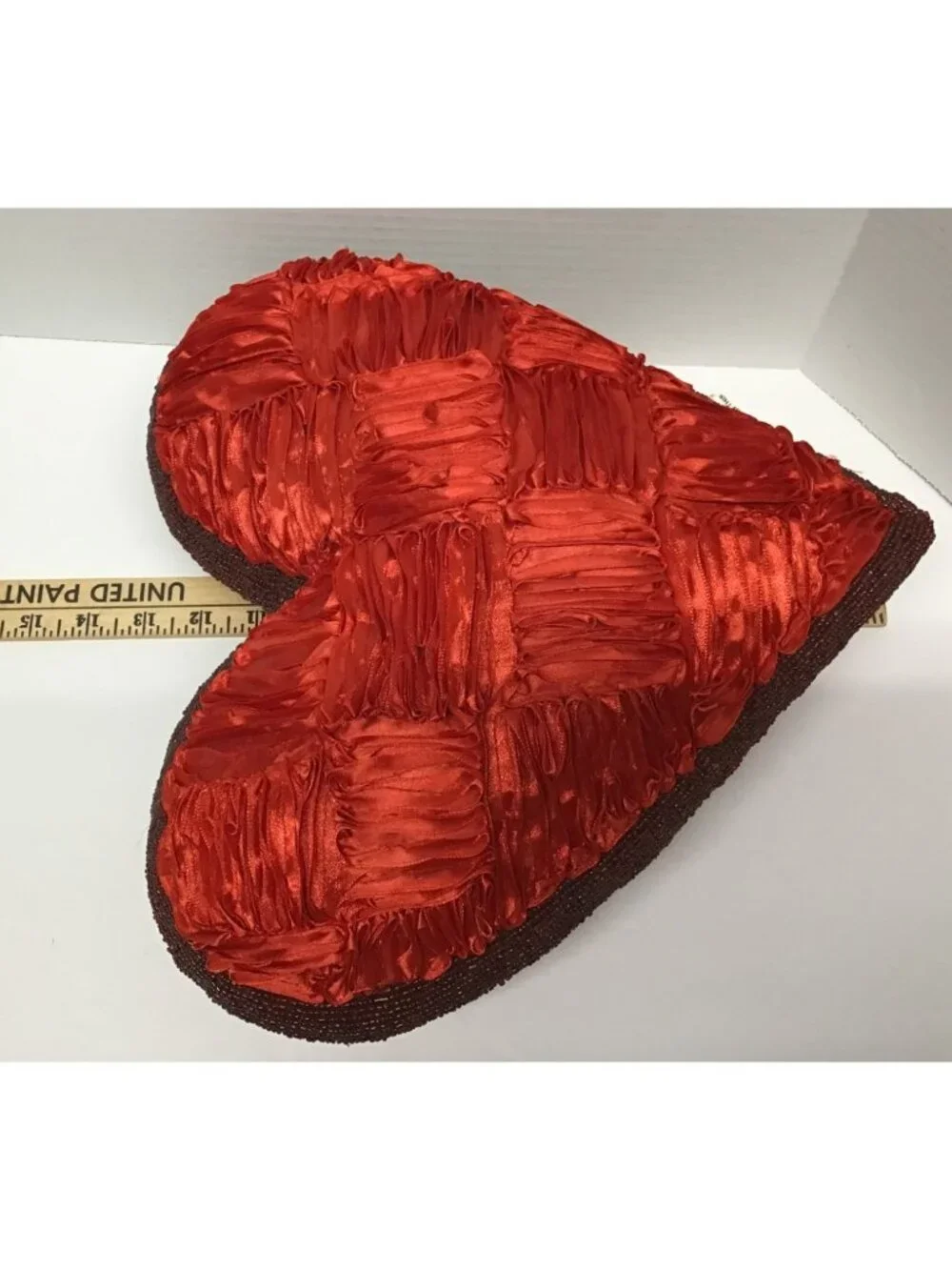 Red Beaded Heart Shaped Decorative Throw Pillow